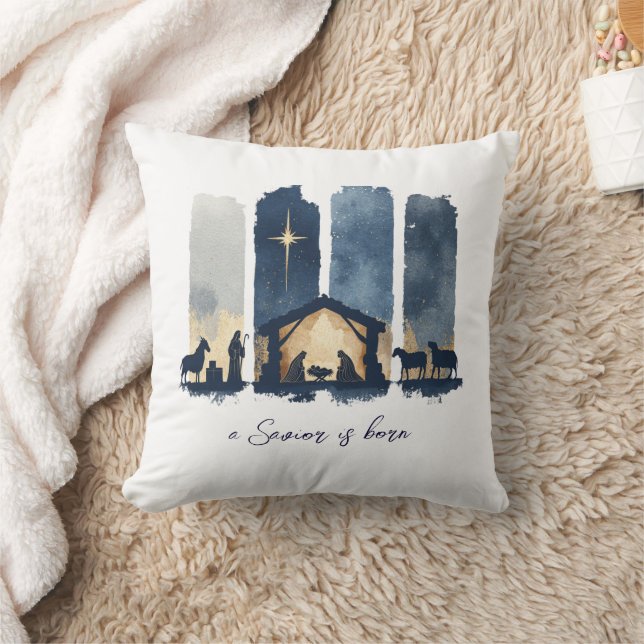 Watercolor Nativity Scene Religious Holiday  Cushion (Blanket)