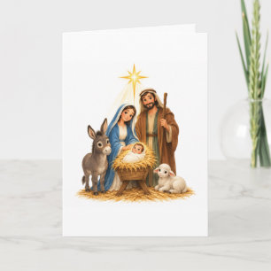 Watercolor Nativity Scene with Animals Card