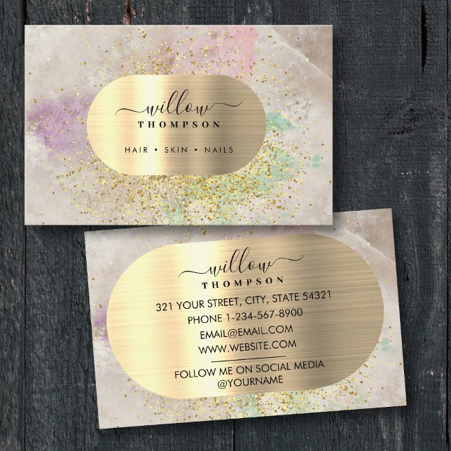 Watercolor & Natural Stone Faux Gold Glitter Foil Business Card (Watercolor & Natural Stone Faux Gold Glitter Foil Business Card)