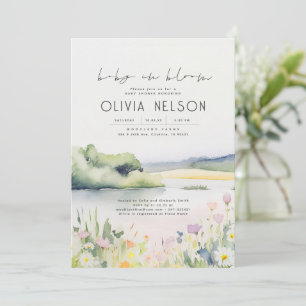 Watercolor Nature and Wildflowers Baby Shower Invitation