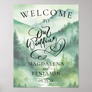 Watercolor Nature Calligraphy Wedding Welcome Poster