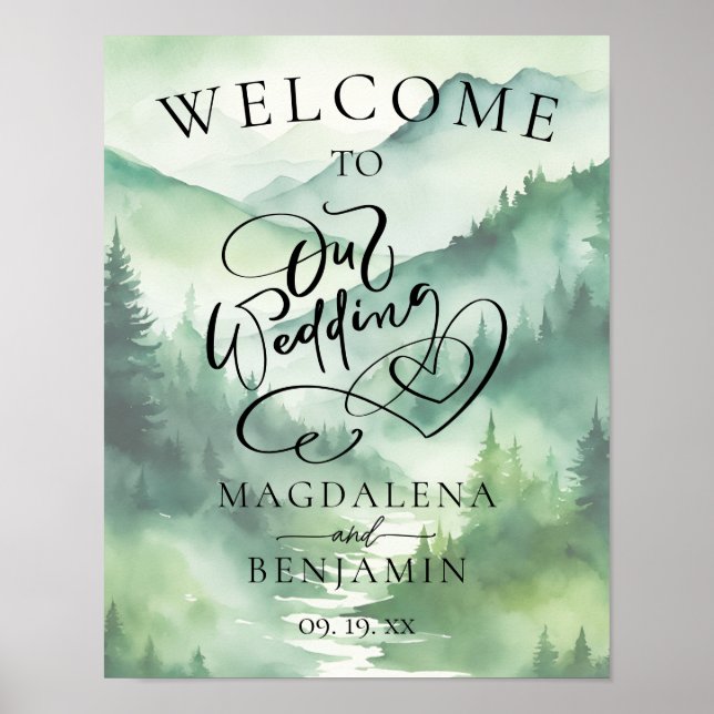 Watercolor Nature Calligraphy Wedding Welcome Poster (Front)