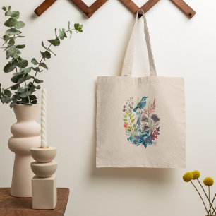 Watercolor Nature Folk Art Illustrations Tote Bag
