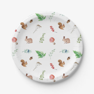 Watercolor Nature Forest Animals, Plants Paper Plate