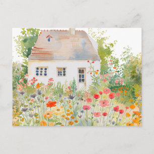 Watercolor Nature House Garden Hand drawn  Postcard