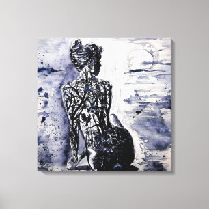 Watercolor - Nature Lady - Black & White Canvas Print