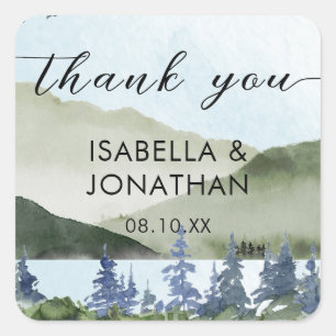 Watercolor Nature Landscape Lake Thank You Favour  Square Sticker