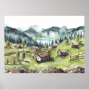 Watercolor Nature Landscape Poster