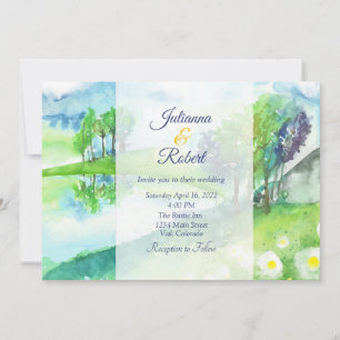 Watercolor nature landscape wedding invitation