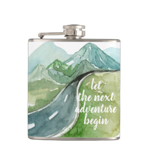 Watercolor Nature Let's The Next Adventure Begin Hip Flask
