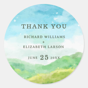 Watercolor Nature Mountain Wedding Classic Round Sticker