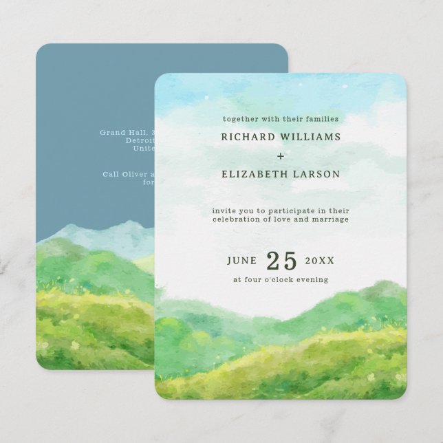 Watercolor Nature Mountain Wedding Invitation (Front/Back)
