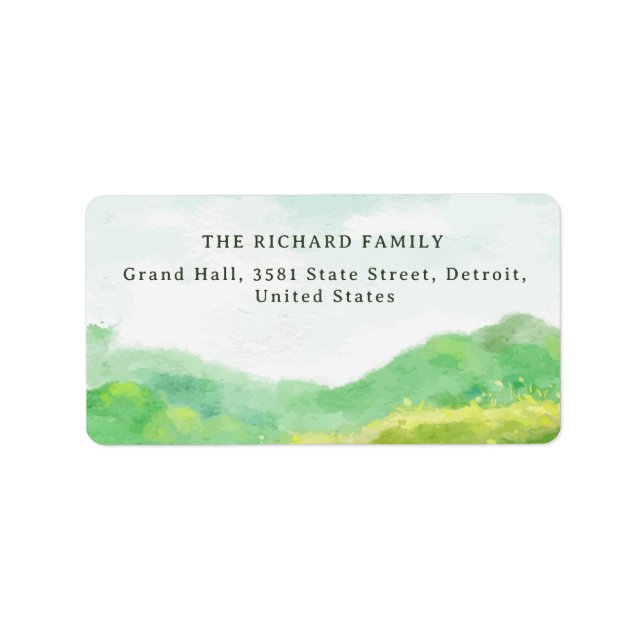 Watercolor Nature Mountain Wedding Label (Front)
