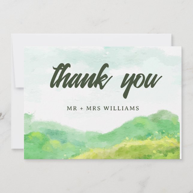 Watercolor Nature Mountain Wedding Thank You Card (Front)