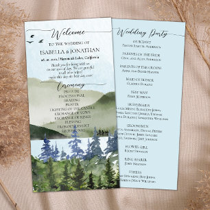 Watercolor Nature Mountains Lake Wedding Program 