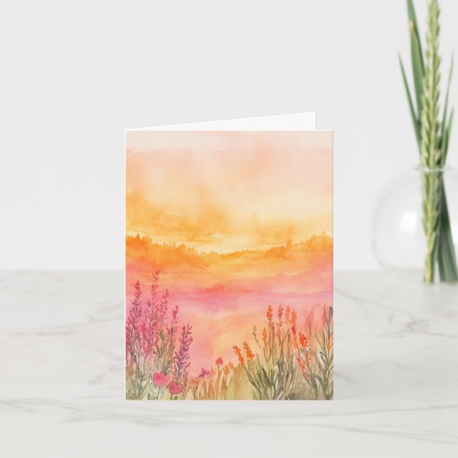 Watercolor Nature Note Card – Wildflower Sunrise (Front)