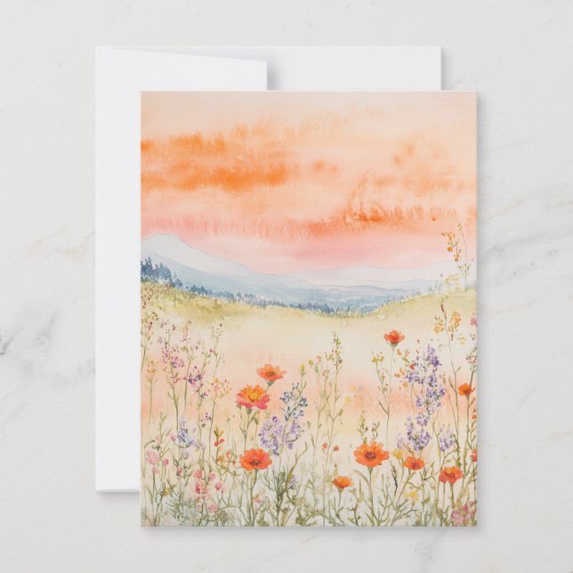 Watercolor Nature Note Card – Wildflower Sunrise (Front)