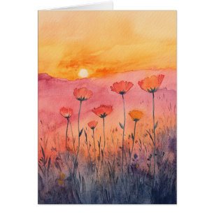 Watercolor Nature Note Card – Wildflower Sunrise