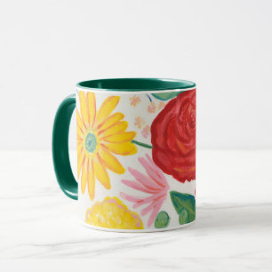 Watercolor Nature Red Rose Yellow Daisy Floral Mug