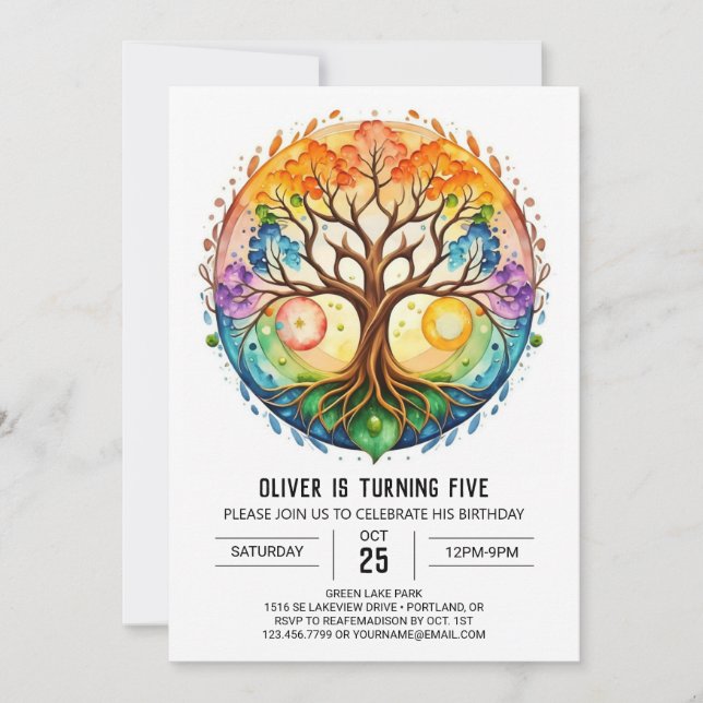 Watercolor Nature Tree of Life Birthday  Invitation (Front)