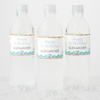 Watercolor Nautical 1st Birthday Water Bottle Label