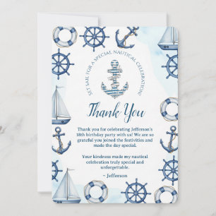 Watercolor Nautical Anchor Birthday Thank You Card