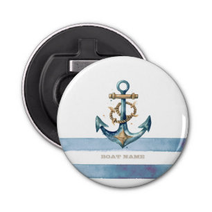 Watercolor Nautical Anchor Light Blue Stripes Bottle Opener