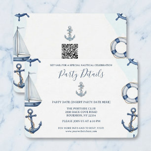 Watercolor Nautical Anchor QR Code RSVP Card