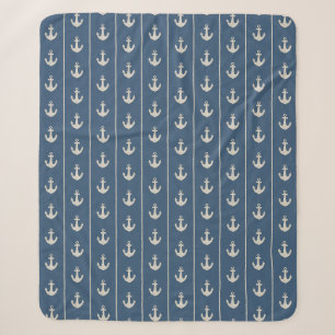 Watercolor Nautical Anchors and Rope Stripes Sherpa Blanket