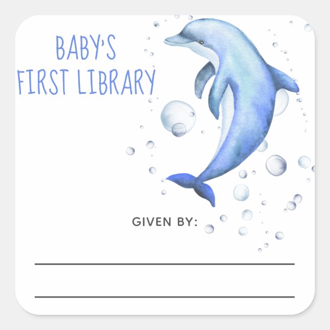 Watercolor nautical - baby shower bookplate square sticker (Front)