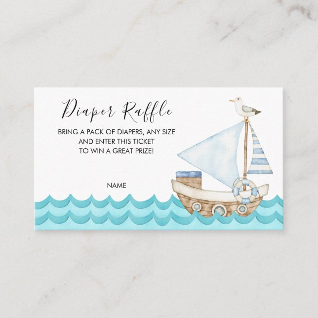 Watercolor Nautical Baby Shower Diaper Raffle Enclosure Card (Front)