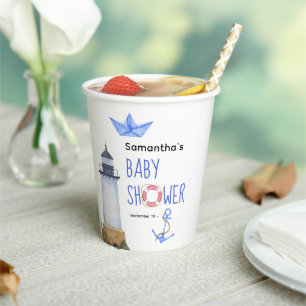 Watercolor nautical - baby shower paper cups