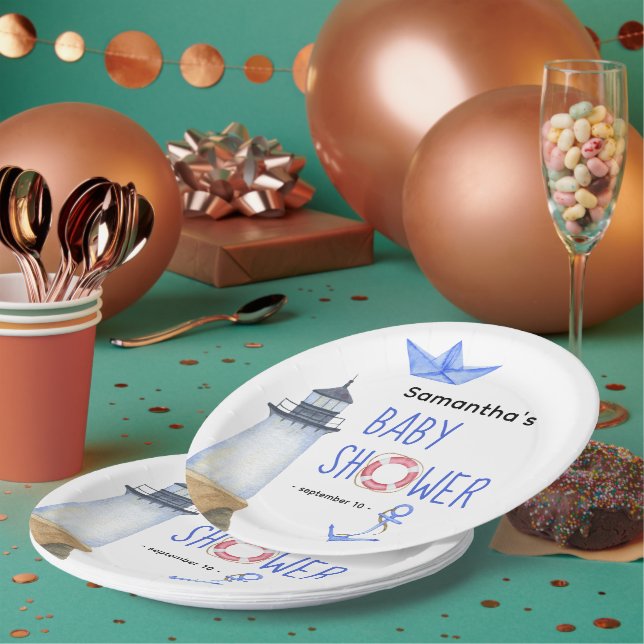 Watercolor nautical - baby shower paper plate (Multi)