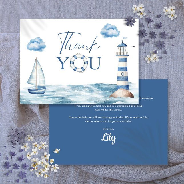 Watercolor Nautical Baby Shower Thank You Card (Watercolor Nautical Baby Shower Thank You Card)