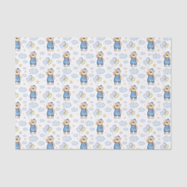 Watercolor Nautical Balloon Bear Tissue Paper (Front)