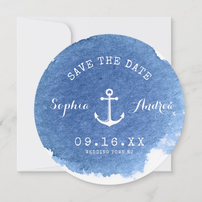 Watercolor nautical beach wedding save the date (Front)