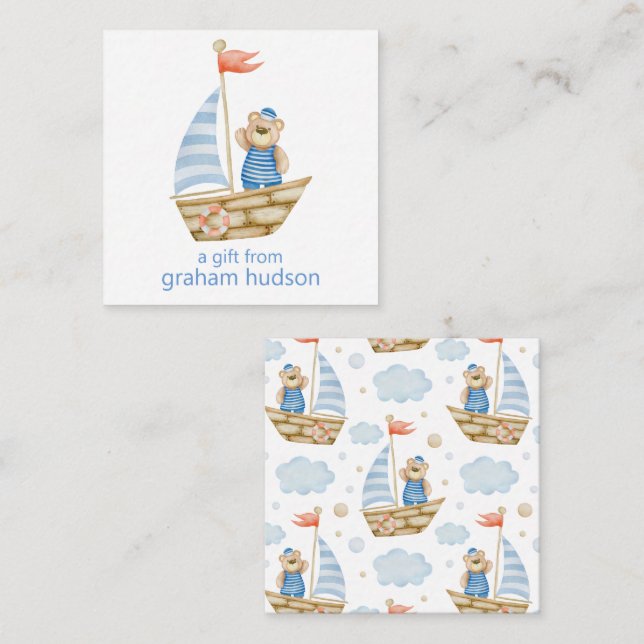 Watercolor Nautical Bear Sailboat Gift Enclosure Card (Front/Back)