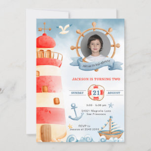 Watercolor Nautical Birthday  Invitation