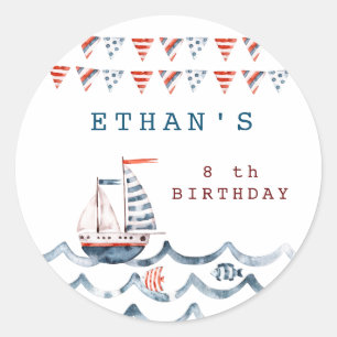 Watercolor nautical birthday party classic round sticker