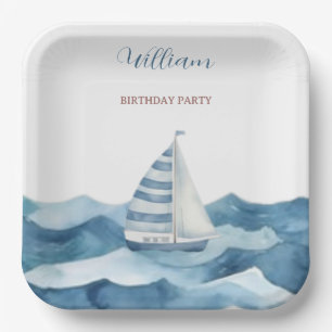 Watercolor Nautical Birthday Party Paper Plate