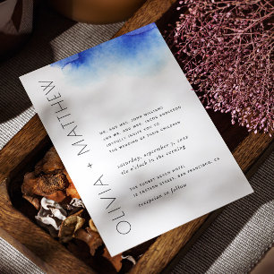 Watercolor nautical blue simple modern wedding invitation