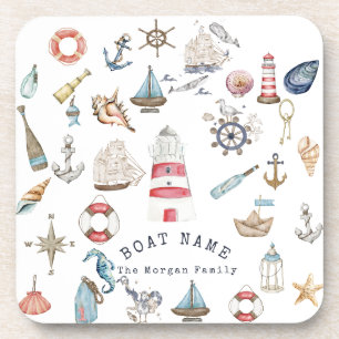 Watercolor Nautical Elements Sailor Coaster