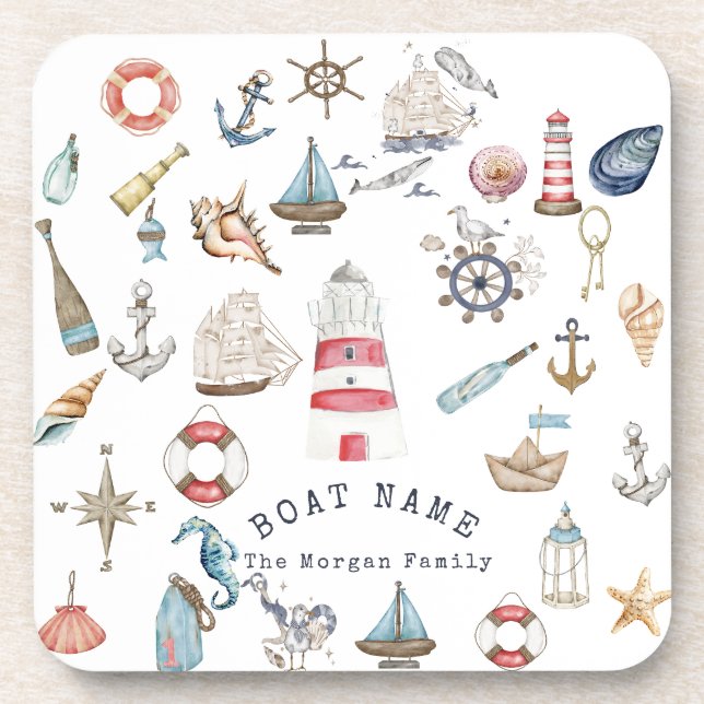 Watercolor Nautical Elements Sailor Coaster (Front)