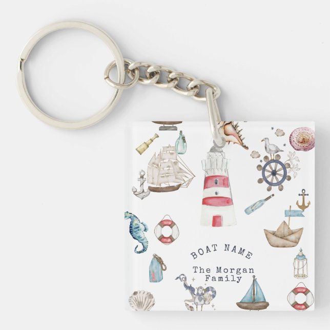 Watercolor Nautical Elements Sailor Key Ring (Front)