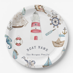 Watercolor Nautical Elements Sailor Paper Plate