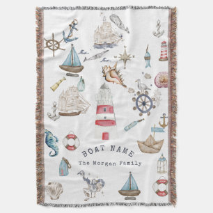 Watercolor Nautical Elements Sailor Throw Blanket
