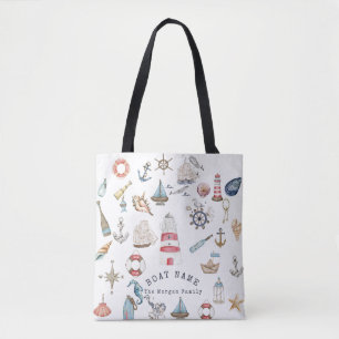 Watercolor Nautical Elements Sailor Tote Bag