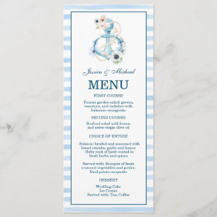Watercolor Nautical Floral Anchor Blue Stripes Menu