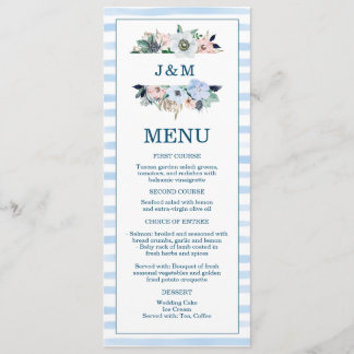 Watercolor Nautical Floral Beach Blue Stripes Menu