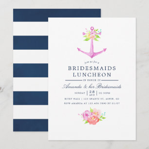 Watercolor Nautical Floral Bridesmaids Luncheon Invitation